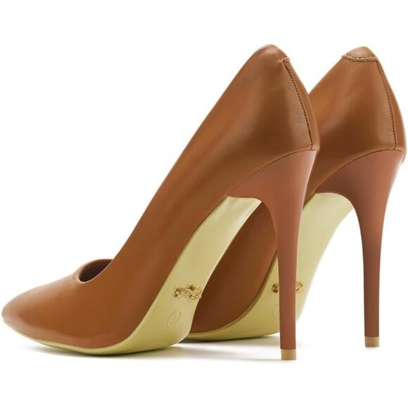 Womens Brown Polyurethane (PU) Pointed Closed Toe Slip On Heels Leather Pumps - Picture 5 of 8